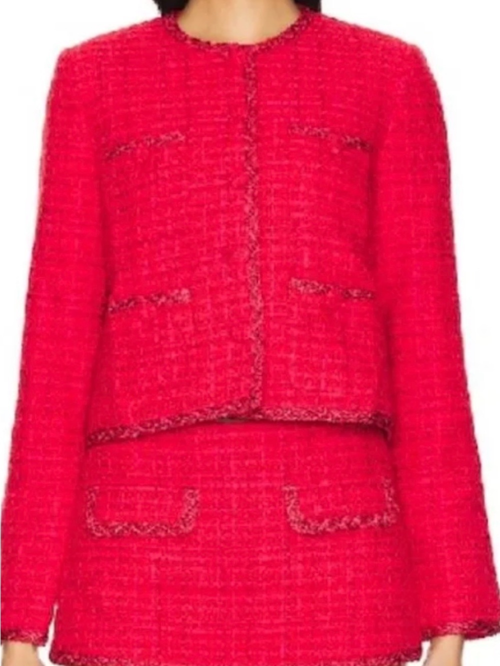 LOVERS AND FRIENDS Women's Red Tweed Jacket & Skirt Set - Classic Tailored Style - Picture 2 of 6